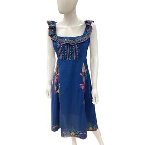 NWT Farm Rio Dress Women’s Size S 100% Cotton Made In India Summer Dress Blue
